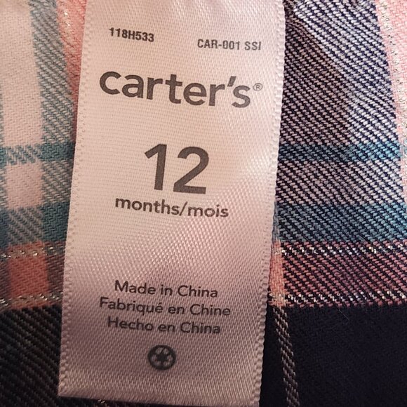 Carter’s Plaid Flannel Dress Blue Pink Size 12 Months - Picture 4 of 4